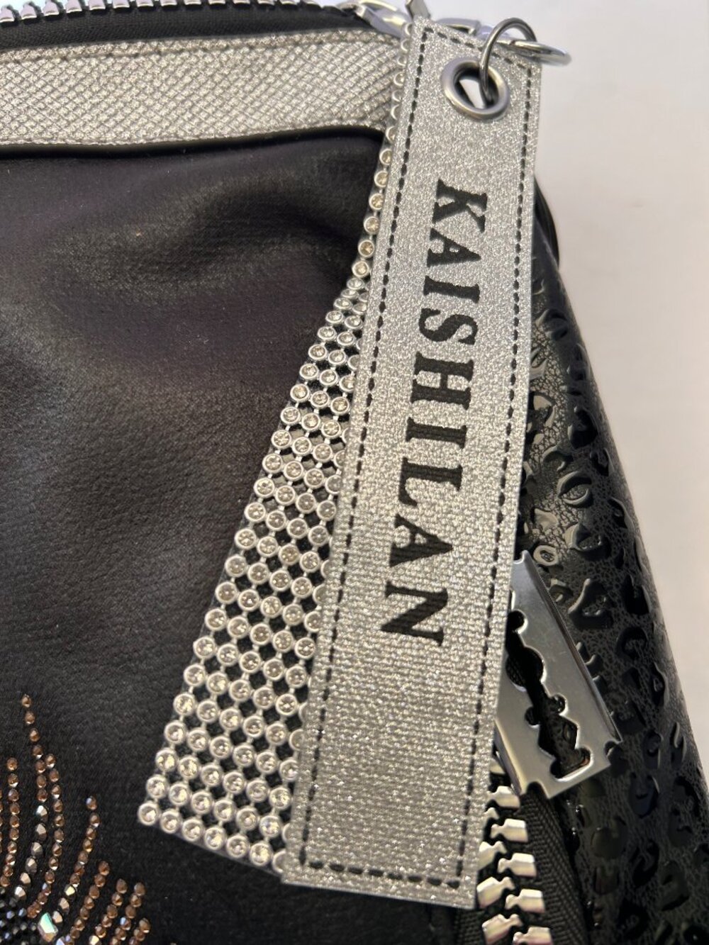 Kashilan Evil Eye Rhinestone Convertible Backpack Black Silver Shoulder Bag - Picture 7 of 16